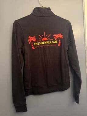 The Sidewalk Cafe Venice Beach California Zip Up Fleece Jacket - Black